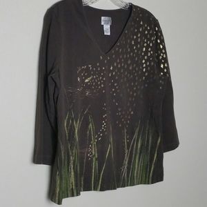 Chico's Brown Graphic 3/4 Sleeve Tee sz 2
